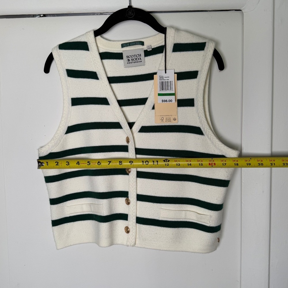 Scotch & Soda Striped Sweater Vest Cream Green Button Front V-Neck Large NWT - Picture 6 of 7